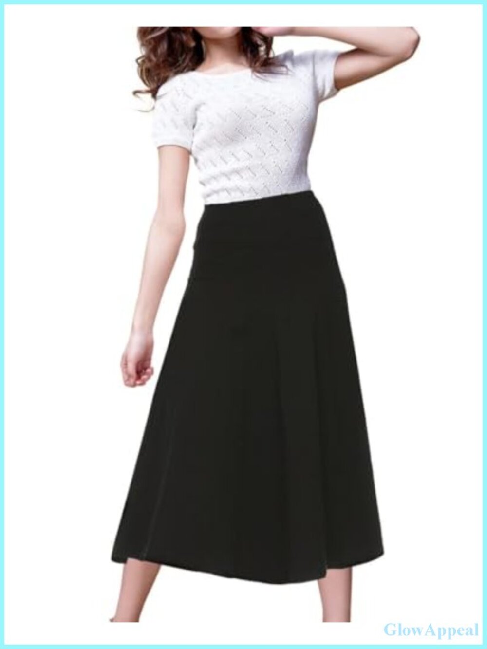 Women's Cotton Midi Panel Skirt Elastic Waist Office Pleated Skirt